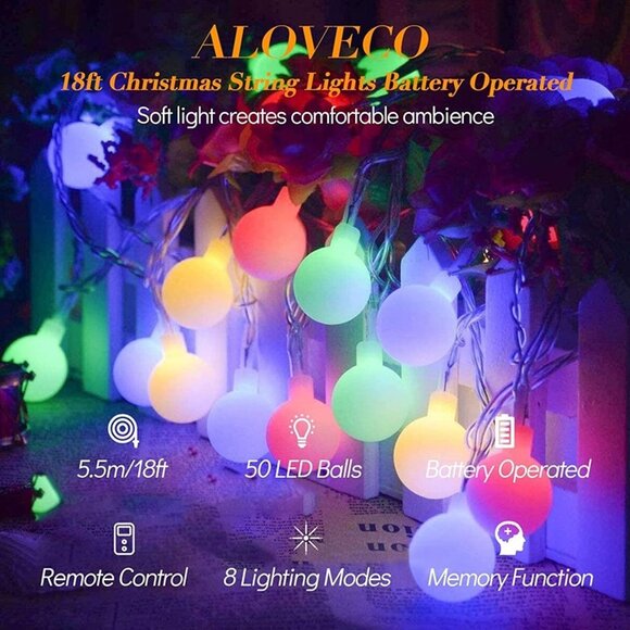 NEW Battery Operated Christmas Lights 18ft 50 LED Battery Powered String Lights - Picture 5 of 7